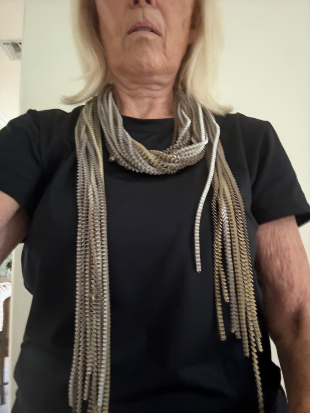 Silver and gold fabric thread scarf/ jewelry